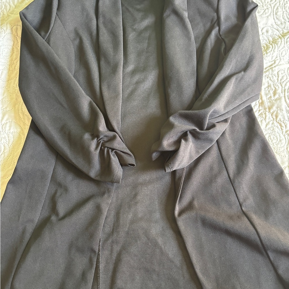 Classic Women's Long Blazer Jacket in Charcoal Gray